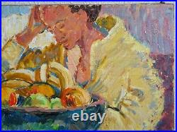 Magnifique Peinture Vers 1960-fauvisme-portrait De Femme & Nature Morte/fruits