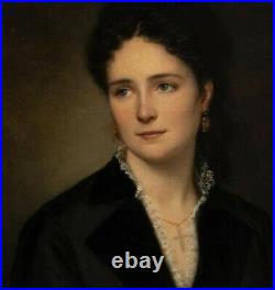Magnifique Portrait Femme Élégante Belle Époque Peinture Tableau Ancien XIX Hst