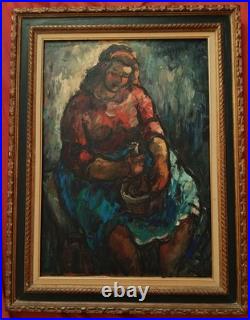 Magnifique grande huile par Albert Vagh Weinmann 1931-1983 Femme au pilon