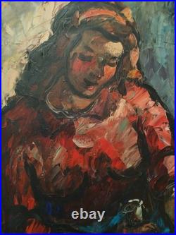 Magnifique grande huile par Albert Vagh Weinmann 1931-1983 Femme au pilon