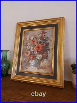 Magnifique peinture à l'huile sur toile bouquet de fleurs signé T. Denver