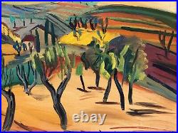 Marcel Basler Huile Sur Toile Paysage Abstrait 1955 Cadre Ceruse Dedicace C2352