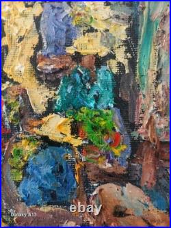 Marché Flottant Rural Asie Thaïlande Magnifique Peinture Au Couteau Originale