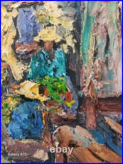 Marché Flottant Rural Asie Thaïlande Magnifique Peinture Au Couteau Originale