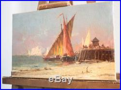 Marine aux felouques XIXème peinture à l'huile sur toile attribuée à Duvieux
