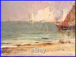 Marine aux felouques XIXème peinture à l'huile sur toile attribuée à Duvieux