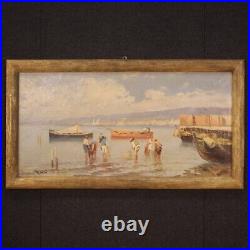 Marine peinture signé tableau huile sur toile paysage bateaux 20ème siècle 900