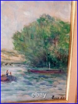Maximilien Luce Huile sur toile peinture tableau avec certificat Peniche Seine