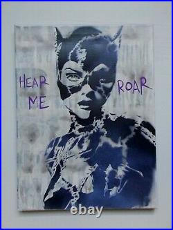 Michael Mahaffey Cat Woman Peinture Originale, Stencil Street Art Graffiti