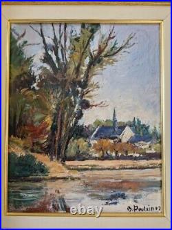 Michel Poulain Huile sur toile Bords de Loire tableau peinture cadre