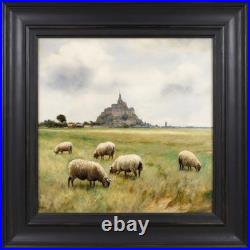 Moutons paisibles devant? Le Mont-Saint-Michel? 30x30 cm