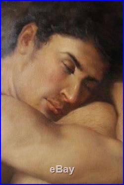 NU tableau peinture huile sur toile homme sexy nu assis endormi