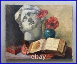 Nature morte, huile sur toile, tableau ancien, peinture, XXe