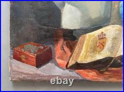 Nature morte, huile sur toile, tableau ancien, peinture, XXe