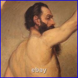 Nu d'homme du 19ème siècle 800 ancien tableau huile peinture française cadre