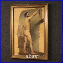 Nu d'homme du 19ème siècle 800 ancien tableau huile peinture française cadre