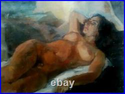 Nue peinture huile toile 90-70 cm Italie 1969