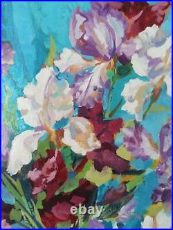 ORIGINAL Peinture à l'huile sur toile Iris Fleurs Peinture Impressionnisme