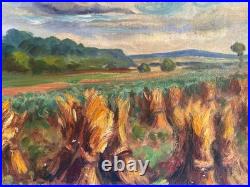 Oil on Canvas Rural Landscape Haystacks Louis Pagnoux 1884-1966 Signed