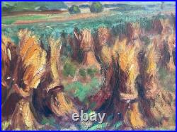 Oil on Canvas Rural Landscape Haystacks Louis Pagnoux 1884-1966 Signed