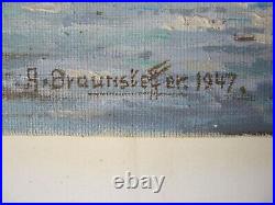 Orientaliste Bain des Chameaux au Crépuscule H/Toile 1947 A Braunsteffer 26,5x33