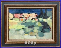 Original Abstract Landscape Oil Painting, Framed, 1950's Style Nicolas de Staël