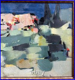 Original Abstract Landscape Oil Painting, Framed, 1950's Style Nicolas de Staël