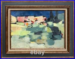Original Abstract Landscape Oil Painting, Framed, 1950's Style Nicolas de Staël