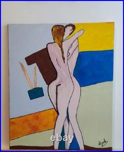 Ouvre originale signée aljack Abstraction figurative érotique Acrylique
