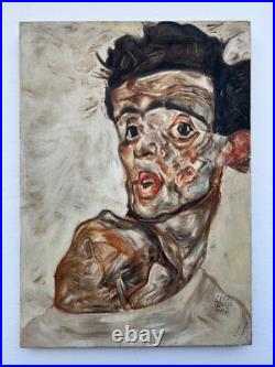 PEINTURE HUILE SUR TOILE EGON SCHIELE signée et estampillée vintage art 20 x