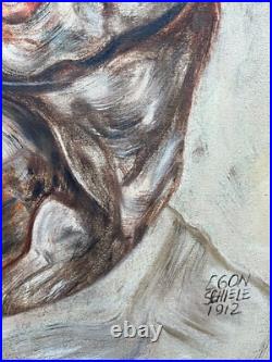 PEINTURE HUILE SUR TOILE EGON SCHIELE signée et estampillée vintage art 20 x