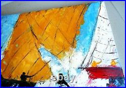 PEINTURE TABLEAU bateaux marine course à la voile toile signée TINOCO cote AKOUN