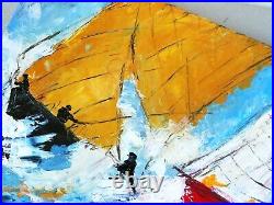 PEINTURE TABLEAU bateaux marine course à la voile toile signée TINOCO cote AKOUN