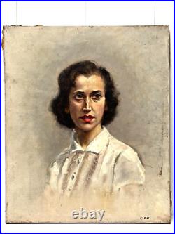 PORTRAIT TABLEAU PEINTURE Huile sur toile signée KIRK XXème F10 55cmX46cm