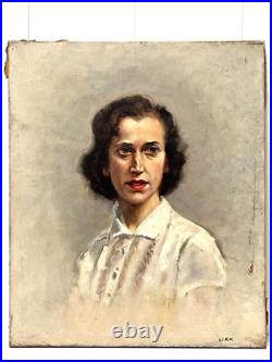 PORTRAIT TABLEAU PEINTURE Huile sur toile signée KIRK XXème F10 55cmX46cm