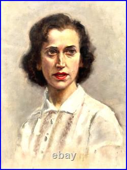 PORTRAIT TABLEAU PEINTURE Huile sur toile signée KIRK XXème F10 55cmX46cm