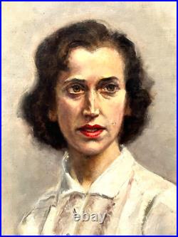 PORTRAIT TABLEAU PEINTURE Huile sur toile signée KIRK XXème F10 55cmX46cm