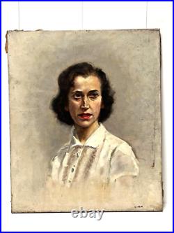 PORTRAIT TABLEAU PEINTURE Huile sur toile signée KIRK XXème F10 55cmX46cm