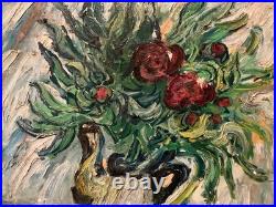 Painting Peinture 1950 Huile Sur Toile Expressioniste Fleur Bouquet Lagrue Art
