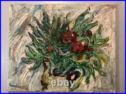 Painting Peinture 1950 Huile Sur Toile Expressioniste Fleur Bouquet Lagrue Art