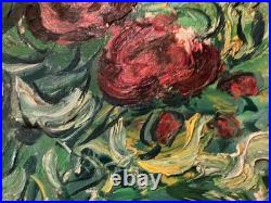 Painting Peinture 1950 Huile Sur Toile Expressioniste Fleur Bouquet Lagrue Art