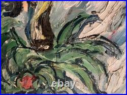 Painting Peinture 1950 Huile Sur Toile Expressioniste Fleur Bouquet Lagrue Art