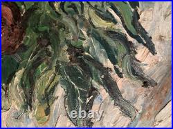 Painting Peinture 1950 Huile Sur Toile Expressioniste Fleur Bouquet Lagrue Art