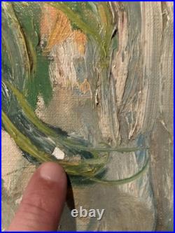 Painting Peinture 1950 Huile Sur Toile Expressioniste Fleur Bouquet Lagrue Art