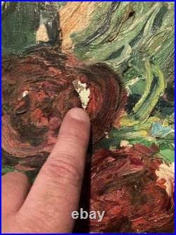 Painting Peinture 1950 Huile Sur Toile Expressioniste Fleur Bouquet Lagrue Art