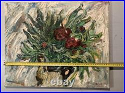 Painting Peinture 1950 Huile Sur Toile Expressioniste Fleur Bouquet Lagrue Art
