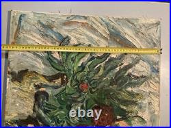 Painting Peinture 1950 Huile Sur Toile Expressioniste Fleur Bouquet Lagrue Art