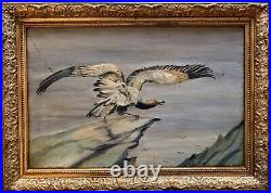 Paire de tableaux Art Déco, rapaces, huile sur toile (55 x 39cm)