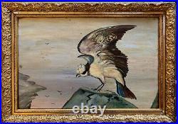 Paire de tableaux Art Déco, rapaces, huile sur toile (55 x 39cm)