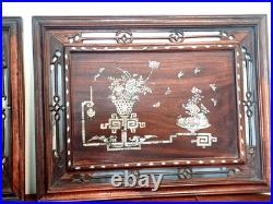 Paire de tableaux incrustations nacre XIX sur bois Mother of Pearl Indochine